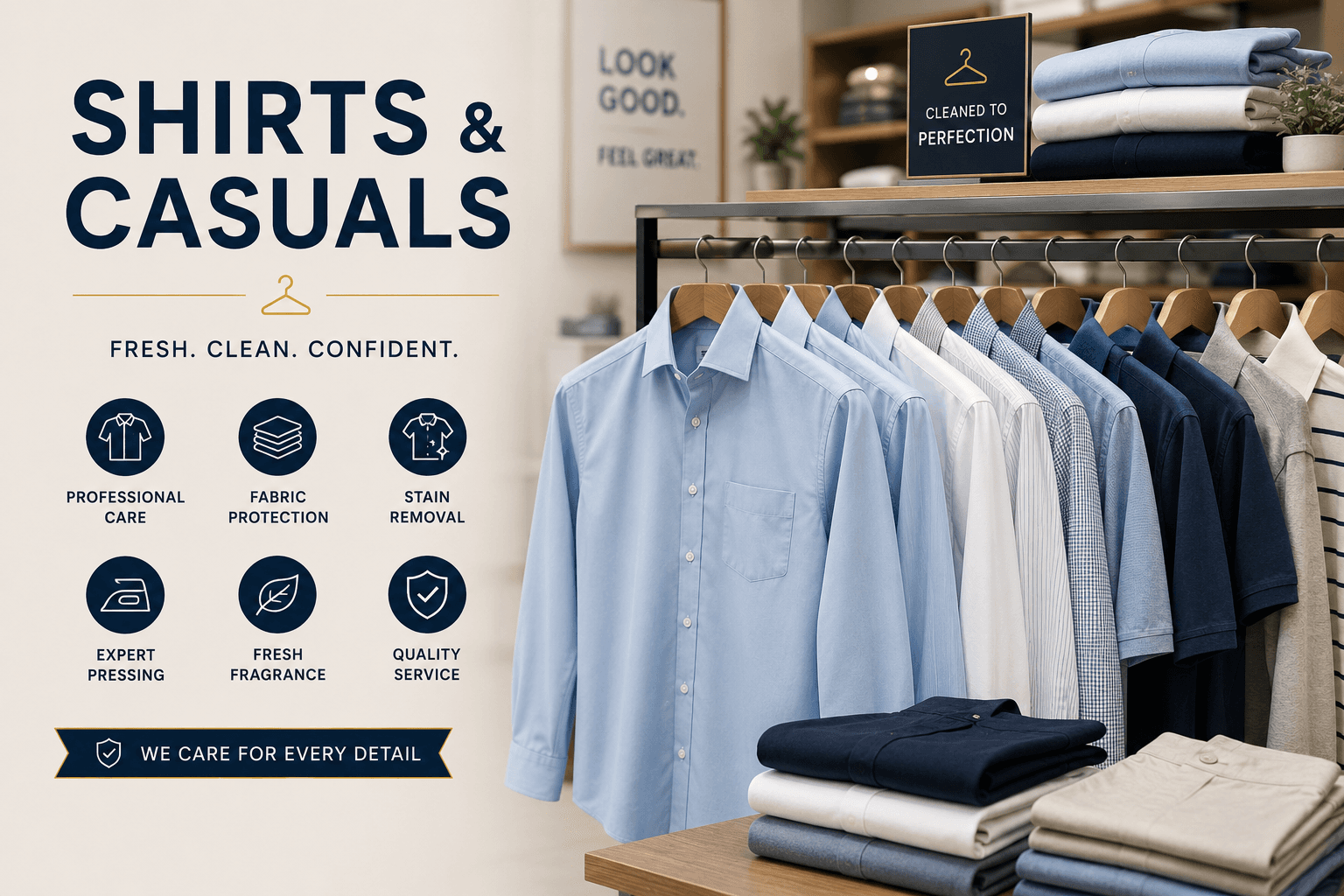 Neatly ironed shirts