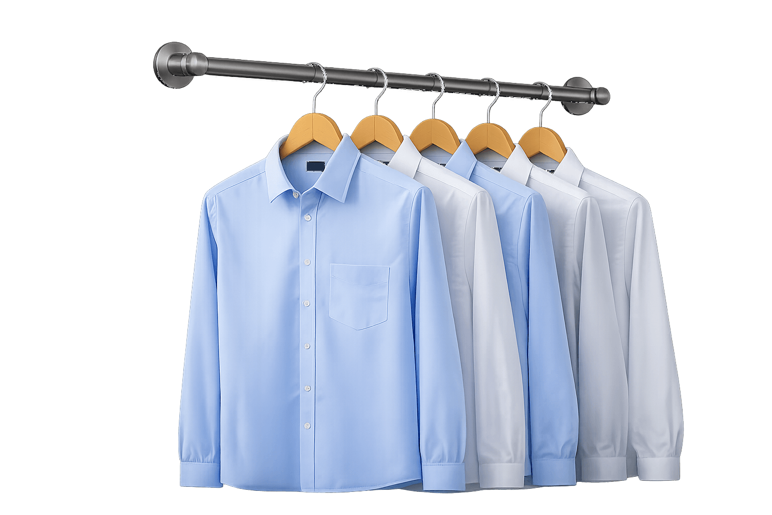 Fresh clean clothes on hangers